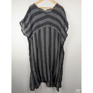 Eileen Fisher Dress Womens XL Gray Stripe Organic Linen Kaftan Tunic V Neck